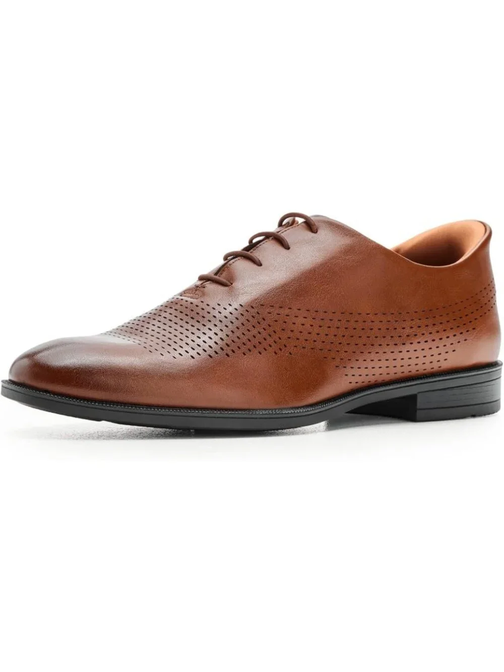 Marc Joseph Men's Cognac Faux Leather Closed Toe Casual Oxford Block Heel Shoes